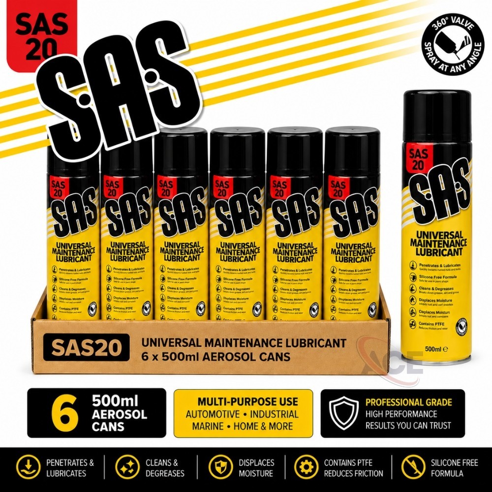 SAS Universal Maintenance Spray 500ml x6 Penetrating Oil PTFE Lubricant 360°