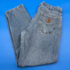VIntage Carhartt Mens Jeans Blue Denim Relaxed Fit Straight Leg Work Pants 38x32
