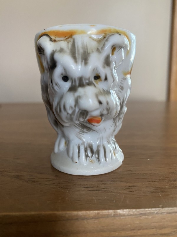 Vintage Odd Terrier? Dog Egg Cup - Japan? Stamped Foreign AS IS