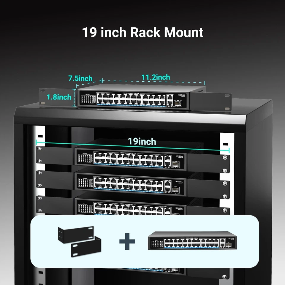 24-Port Gigabit PoE Switch with 24 PoE+@300W, 2 Gigabit Uplink Ports, 1 SFP, ... - Image 4 of 4