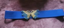 Retro vintage womens stretch belt butterfly fairycore festival BLUE hippy s/m
