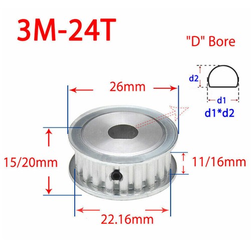 Engranaje de polea de sincronización 3M 15-40T rueda síncrona diámetro en D para cinturón de 10 mm 15 mm de ancho - Imagen 9 de 15