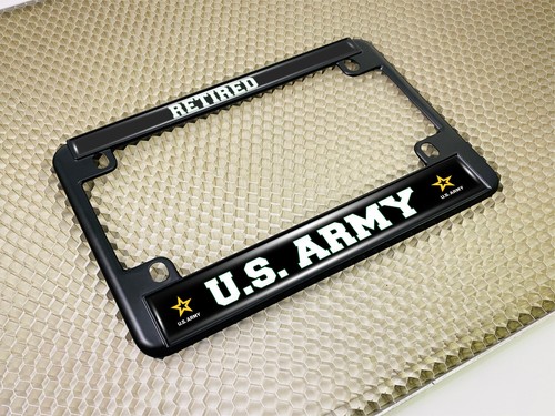 Motorcycle 4-hole Metal License Plate Frame - U.S. ARMY RETIRED with STAR LOGO - Picture 5 of 15