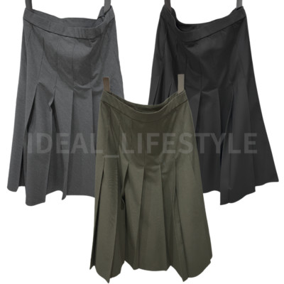 UNIQLO Wide Pleated Midi Skirt S-XXL Dark Gray/Black/Olive Women 479916 NWT