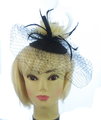 black and cream fascinator hat