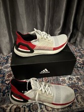 ￼ Adidas UltraBoost 19 Shoes Men's 9 White Scarlet Running Athletic Gym Sneakers
