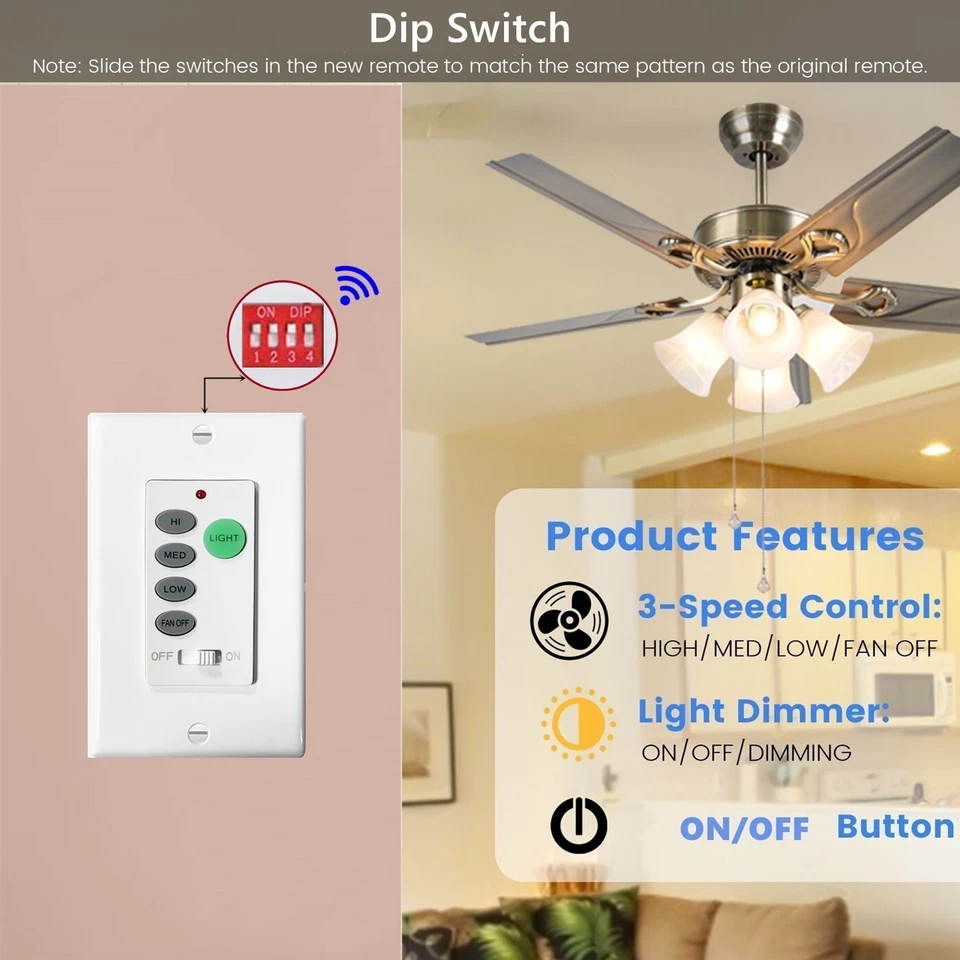 Ceiling Fan Wall Remote Control Kit for Hampton Bay Harbor Breeze Hunter UC9050T - Image 2 of 4