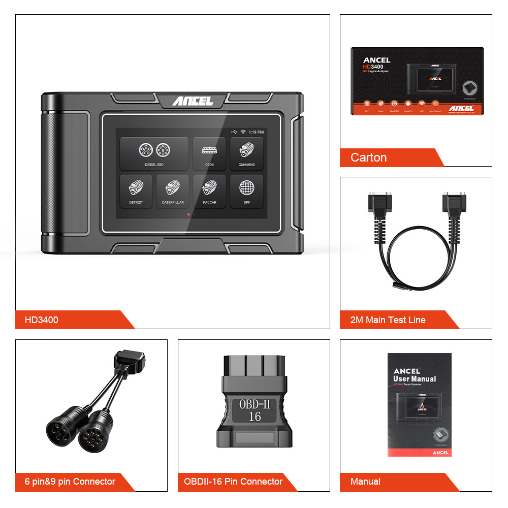 ANCEL HD3400 Heavy Duty Truck Full System Scanner DPF Regen Diagnostic