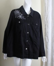 Cj Banks 3x Black Rhinestone Snowflake Stretch Blazer Jacket Embroidered Art