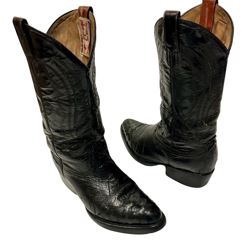 Botas ROCKABILLY vintage anos 70 masculinas Black Cherry Cowboy Western OSTRICH QUILL ponta de asa - Imagem 2 de 4