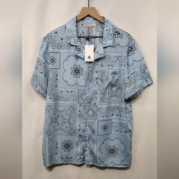 NWT Another Influence Paisley Beach Shirt Mens L Blue Boho Retro 90s Coastal