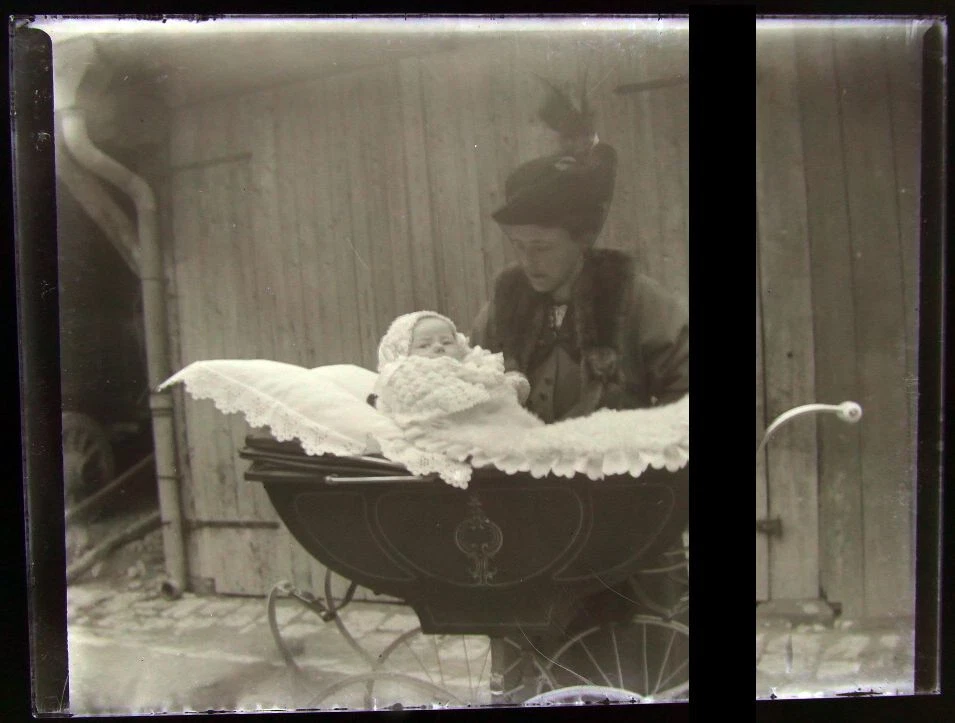 PLAQUE VERRE PHOTO NEGATIF circa.1914 MERE ET FILS mother & son (B29) - Photo 1/1