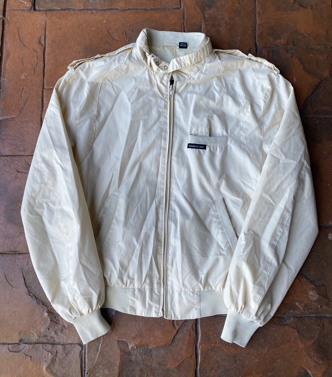Vintage 80s Members Only Bomber Jacket Size 38 Off White Full Zip
