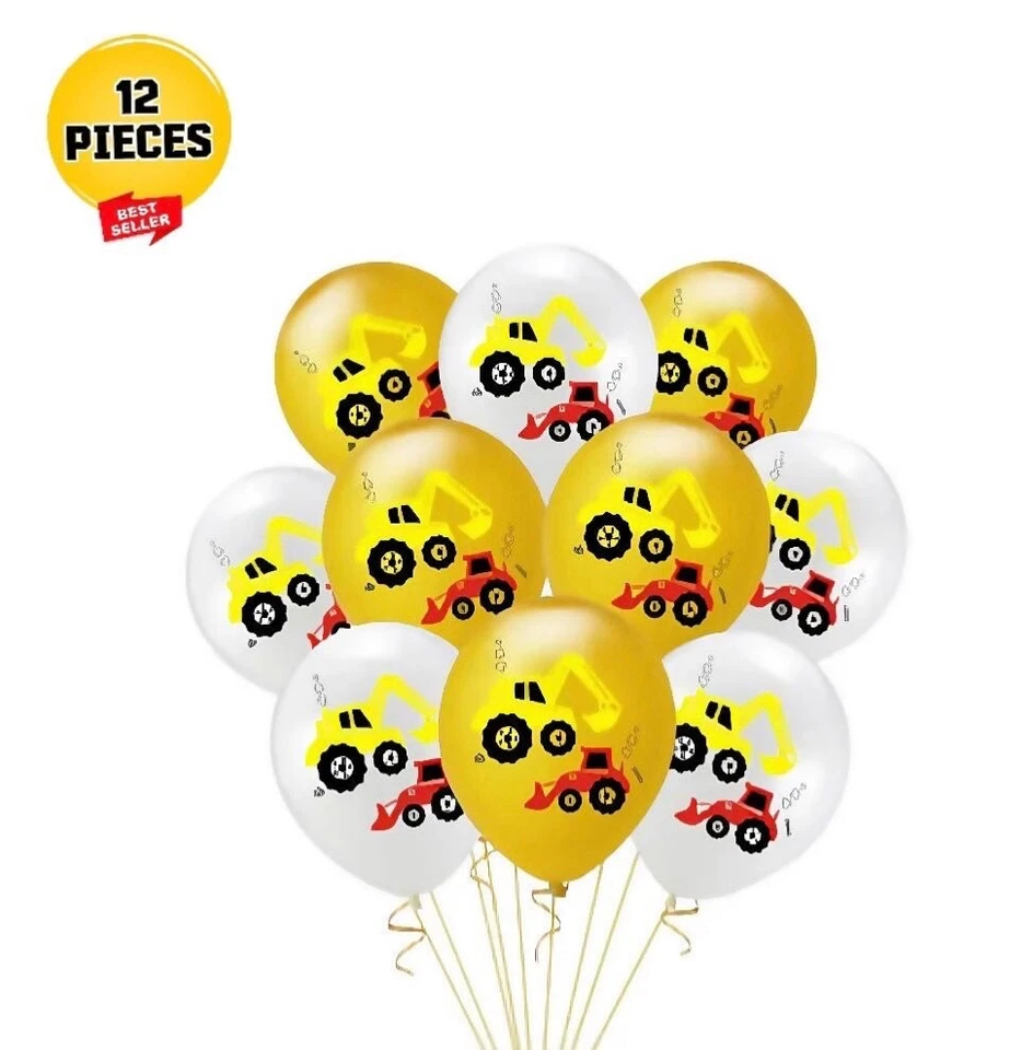 Vehículo de construcción excavadora globos de aluminio pancarta látex fiesta de cumpleaños Foto 3 de 4