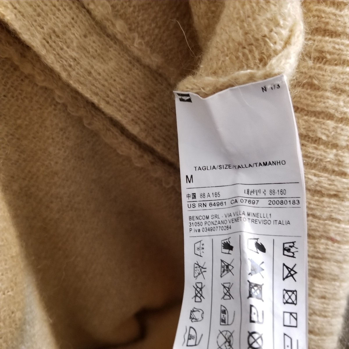 Stile Benetton Sweater Cardigan Wool Mohair Top Rhinestone Accent