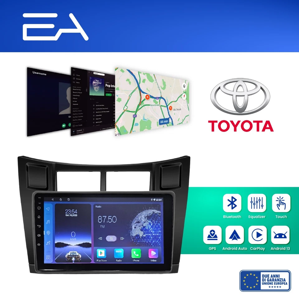Autoradio Android per Toyota Yaris 2005-2012 -Octacore 4GB 64GB  -Telecamera - Immagine 2 di 4
