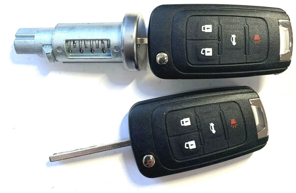 NUEVO GM Interruptor de cilindro de bloqueo de encendido con 2 llaves remotas abatibles 5912543 4 botones Foto 2 de 3