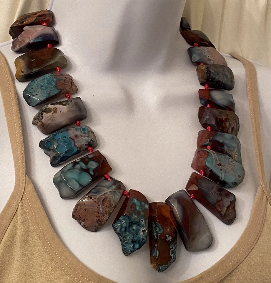 Collar Lucas Lameth LUC CN Firmado Plata Esterlina Ágata Grande Babero Distintivo Foto 4 de 4