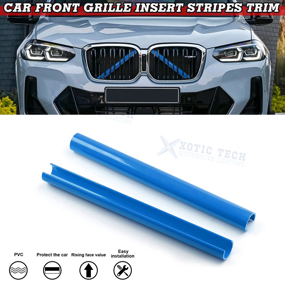 Blue Racing Style Front Kidney Grille Insert Stripes Cover Trim