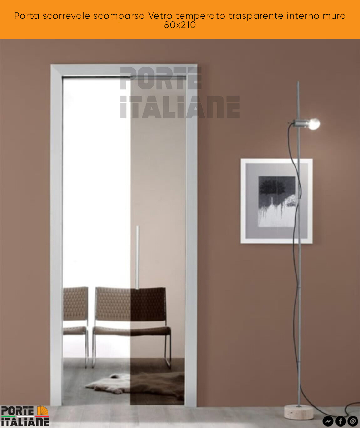 Puerta Corredera Desaparición Vidrio Anti Lesiones Transparente Interno Pared