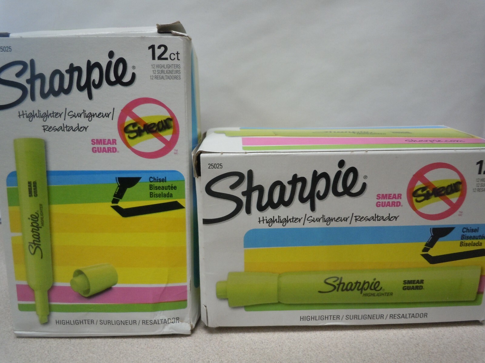 Sharpie Tank Style Highlighter, Chisel Tip, Fluorescent Yellow, 2 boxes 12-coun