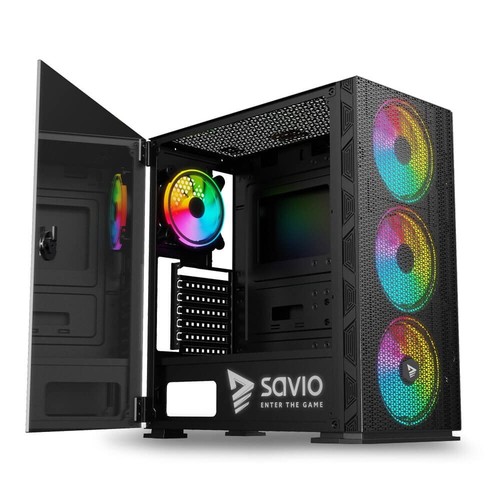5901986046301 SAVIO PC Case Raptor X1 ARGB szkło/siatka czarne SAVIO - Zdjęcie 2 z 6
