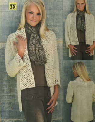 LACE-COLLAR CARDIGAN SWEATER 6 SIZES WOMEN'S CROCHET PATTERN INSTRUCTIONS