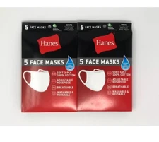 Hanes 100% Cotton Fabric Reusable Face Mask Washable Comfortable 10 PACK White