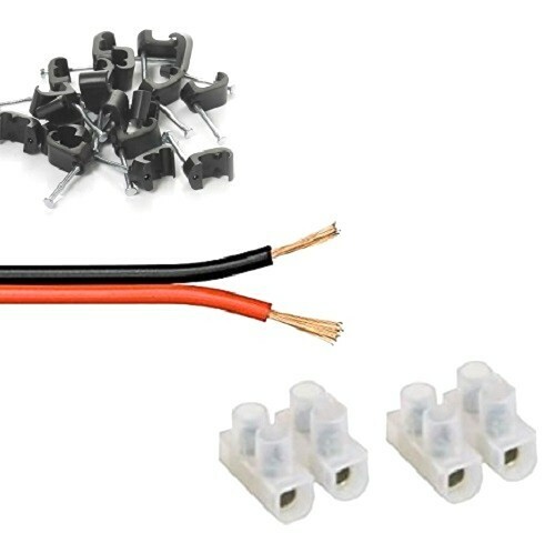 20m Red Black Multistrand Speaker Cable Extension Kit Cable Clips Joining Block