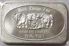 SAN DIEGO ZOO WORLD'S LARGEST 1916-1973 1 OZ 999 FINE SILVER ART BAR