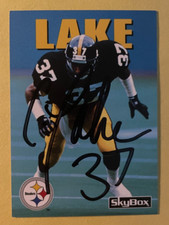 SIGNED CARNELL LAKE 1992 SKYBOX AUTOGRAPHED CARD - STEELERS