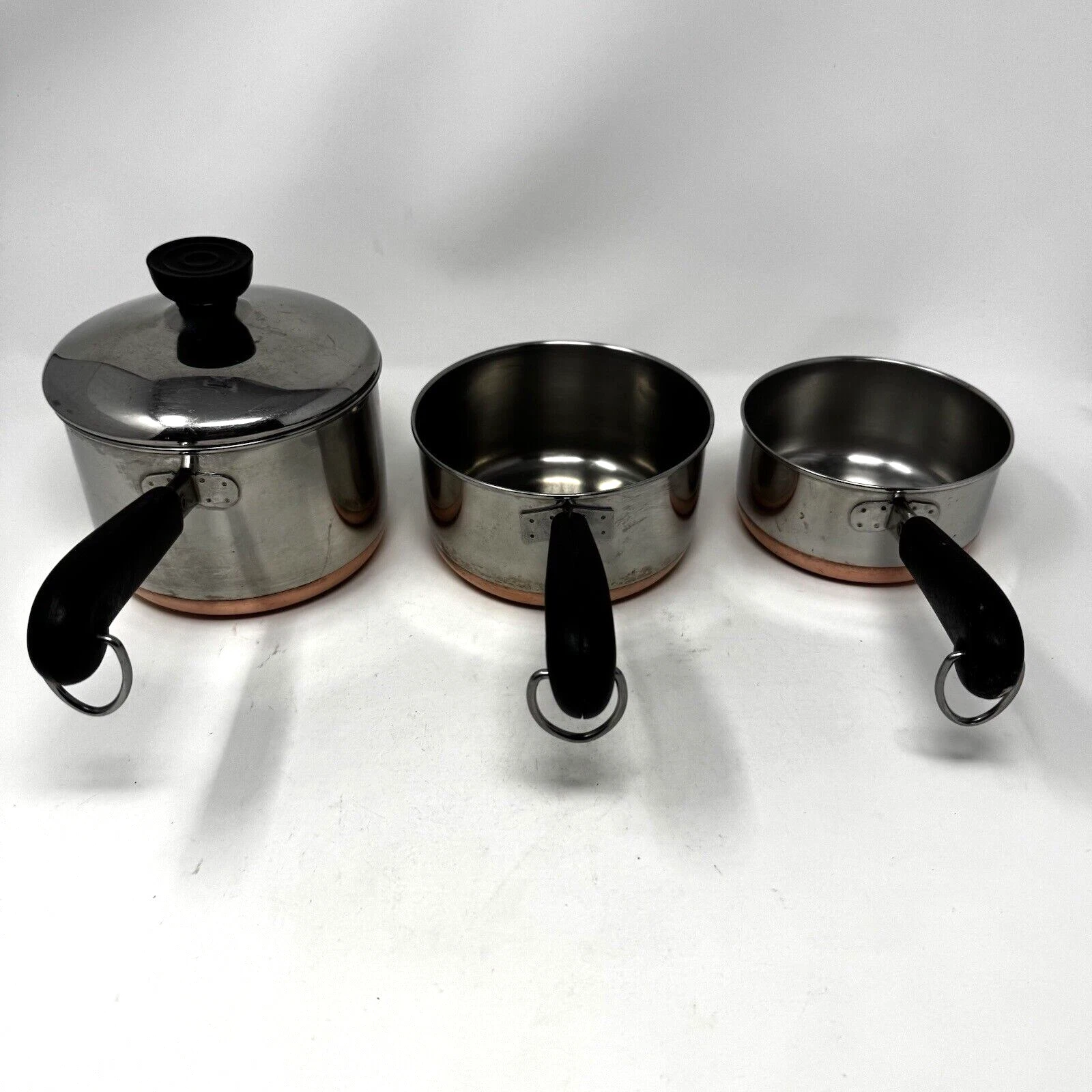 Vintage Revere Ware Saucepan Set – 1.5 Qt, 1 Qt, ¾ Qt – Copper Clad Bottom