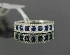 925 Sterling Silver 2Ct Round Cut Blue Sapphire Lab-Created Wedding Band Ring