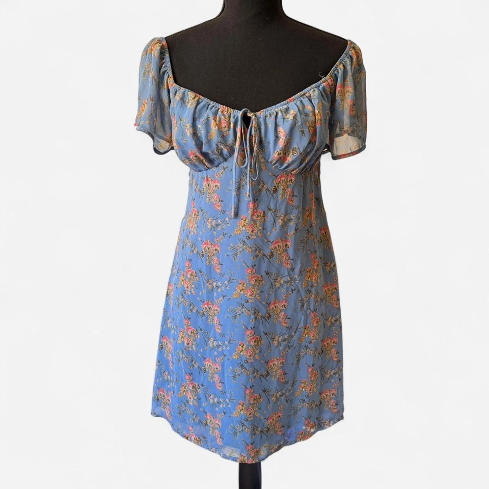 Vestido babydoll floral azul exuberante ditsy talla M lechera gasa cottagecore romántico Foto 2 de 4