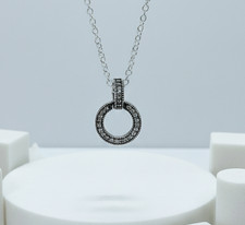 Silver Double Circle Pendant With Pave Crystals Necklace 45cm Women's Jewellery