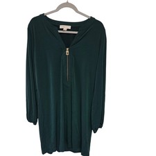 MICHAEL KORS Women Green Long Sleeve Zip Neck Tunic Dress Plus Size XL