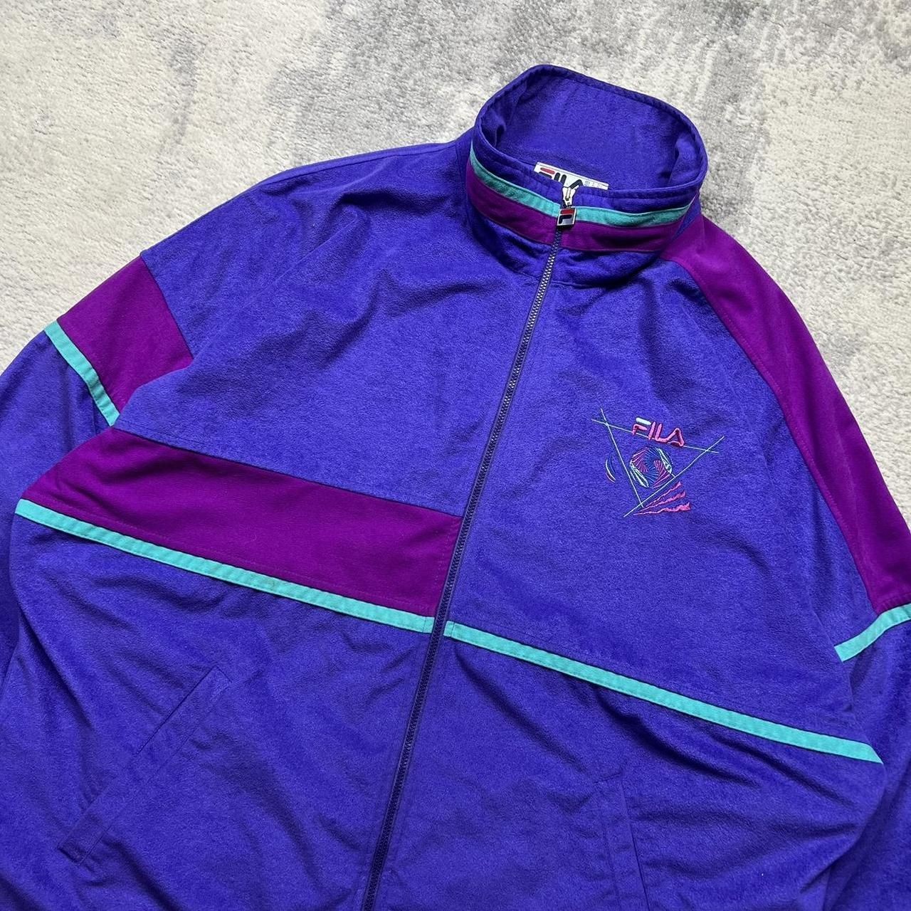 Vintage 80s Fila Tracksuit XL Mens Velour Suede Purple 2 Piece Track Top Joggers image 2