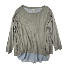 NEW Market & Spruce Long Sleeve Twofer Pullover Sweater Top Women XXL Gray Blue