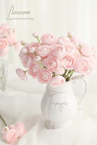Ranunculus Artificial Flowers 18 Pcs Blush Faux Silk Mini Ranunculus Bulk - Picture 5 of 6