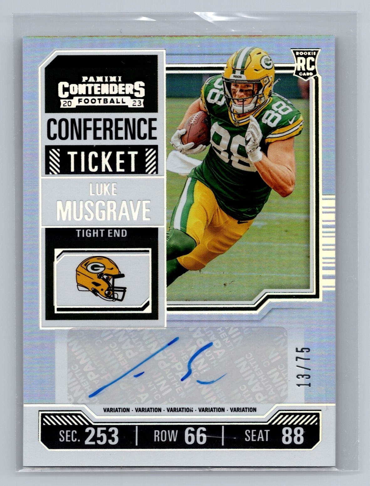 LUKE MUSGRAVE 2023 PANINI CONTENDERS CONFERENCE TICKET ROOKIE AUTO #/75 PACKERS