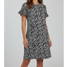 Ellen Tracy Medium Cap Sleeve Dress with Pockets Black Gray Animal Print