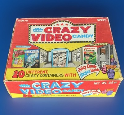 Vintage 1988 Fleer CRAZY VIDEO CANDY Display Box w/ 24 Unopened VHS Shaped Candy