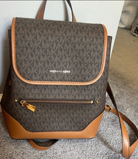 Michael Kors Logo Backpack Purse Brown/Tan Gold Hardware Zip Magnetic Medium