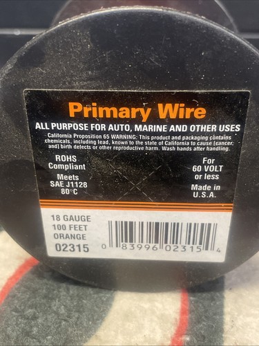 Automotive Primary Wire 18 Gauge Black 100 FT