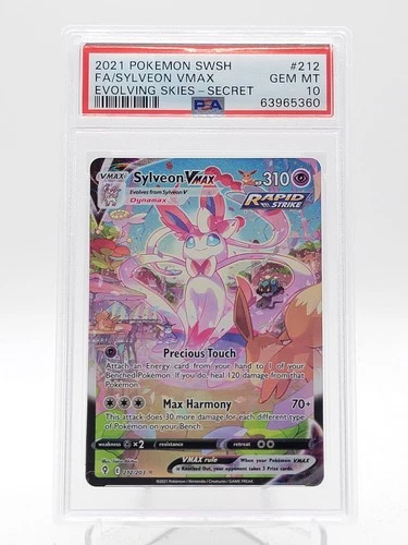 SYLVEON VMAX 2021 EVOLVING SKIES SECRET RARE FA #212/203 PSA 10 Q0895