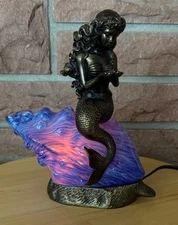 Bronze Mermaid Lamp w/Glass Shell~~~EXCELLENT🐇 Condition