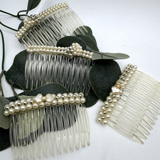 4 Faux Pearl Hair Combs 3" 2 Different Styles Clear White Bridal Wedding Vintage