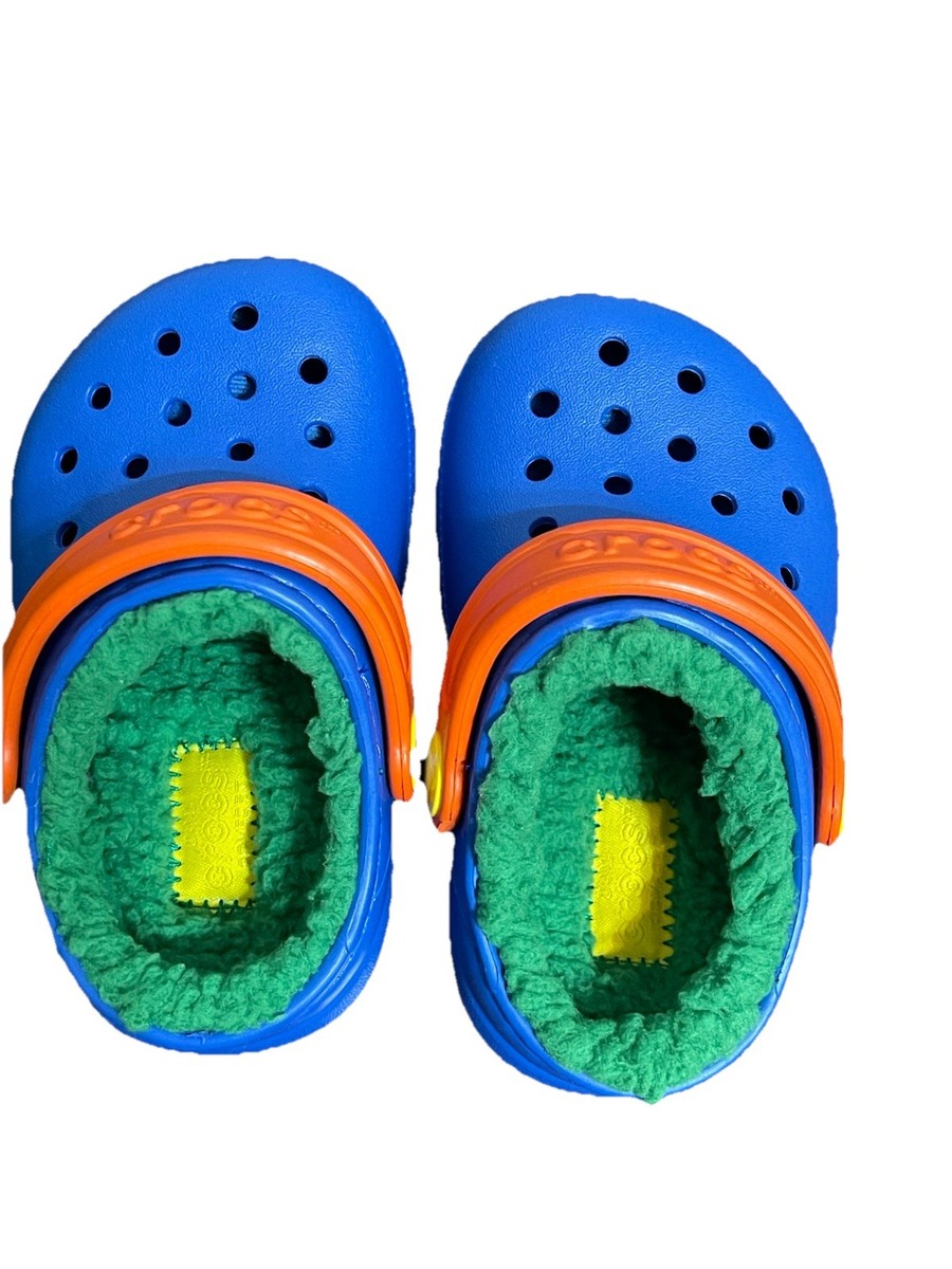New Classic Lined Crocs Toddler Size C5 Blue Bolt/Green/Orange