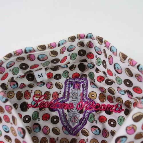 Luchiano Visconti Shirt Mens M Button Up Short Sleeve Donut All Over Print AOP - Picture 4 of 9