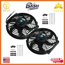 2x 10 Inch Universal Slim Fan Push Pull Electric Radiator Cooling 12v Mount Kit